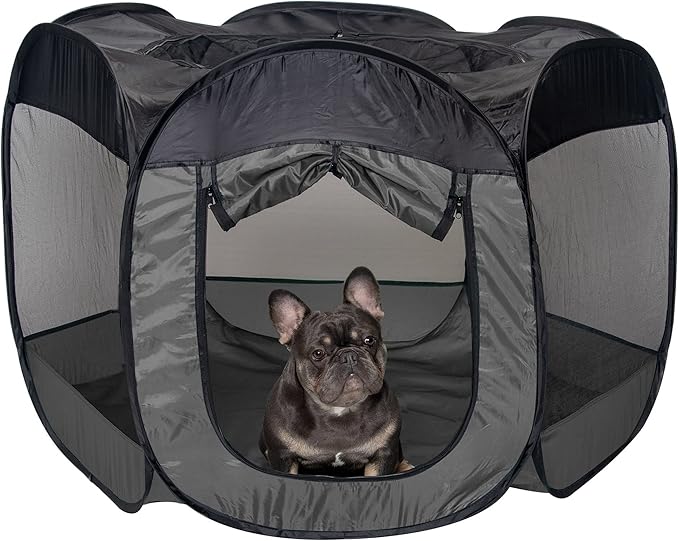 Furhaven Portable Dog Playpen Cat Tent, Pet playground/kennel foldable indoor outdoor zippered puppy crate - Gray, Large
