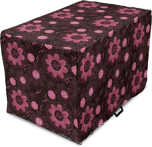Lunarable Floral Dog Crate Cover, Botanical Theme Flowers Pattern Natural Art Abstract Blossoms, Easy to Use Pet Kennel Cover for Small Dogs Puppies Kittens, 22 Inch, Charcoal Grey
