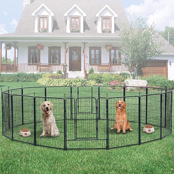 Dog Playpen,Portable Outdoor Dog Fence, Dog Playpen for Large/Medium/Small Dogs, Dog Fences for The Yard,with Doors Foldable Metal (24 Panels, 45 inch)