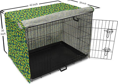 Lunarable Yellow and Blue Dog Crate Cover, Vivid Colored Squares Funky Simple Retro Style Grid Tile, Easy to Use Pet Kennel Cover for Medium Large Dogs, 42 Inch, Petrol Blue Lime Green