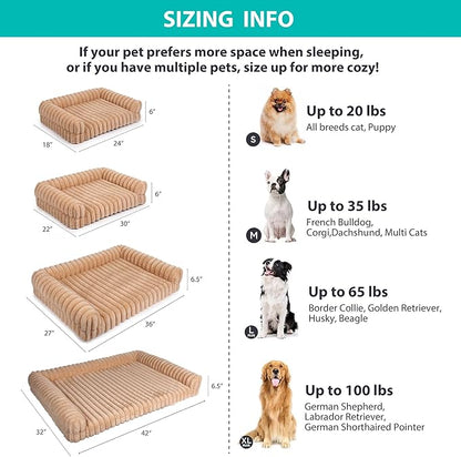 Thick Orthopedic Dog Bed for Large Dogs, Waterproof Supportive Foam Dog Sofa with Washable Cover, Faux Fur Comfy Bolster Couch Pet Beds with Nonskid Bottom (Beige, 36"x27")
