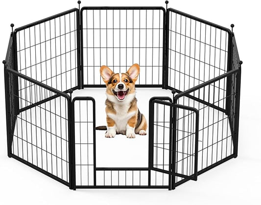 HealSmart Dog Playpen 24 Inch 8 Panels, Heavy Duty Metal Portable Pet Playpen Indoor Outdoor for Camping, Yard, RV, Garden Fence, Privacy Patio, Black