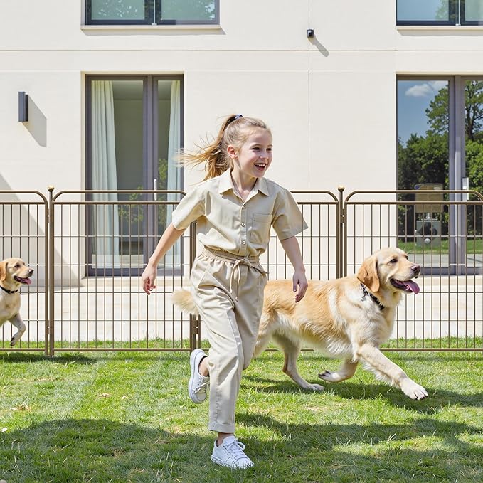 Gardner Pet Dog Playpens, 32" H 6 Panels Dog Pen Outdoor/Indoor Dog Fence Exercise Pen for Small/Medium/Large Dogs, Foldable Pet Play Yard Gate with Gravity Automatic Lock, Pet Playpen, Brown