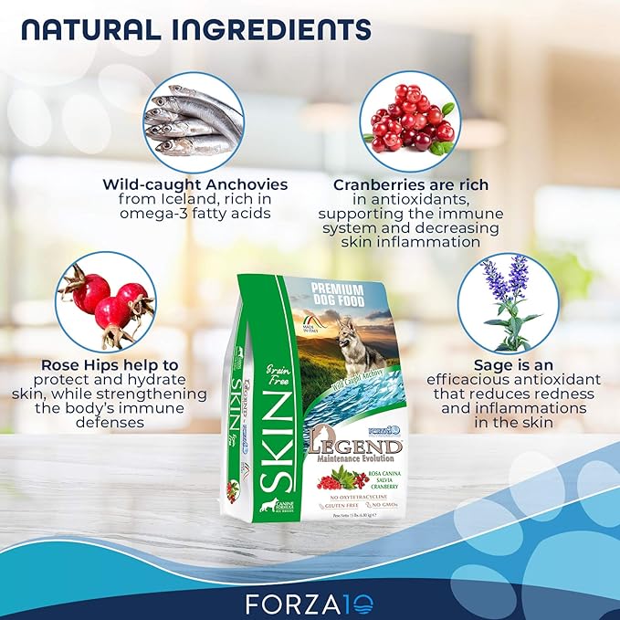 Forza10 Legend Sensitive Skin Dog Food, Grain Free Dry Dog Food for Sensitive Skin with Curative Herbs, Wild Caught Anchovy Flavor Allergy Dog Food, for Adult Dogs, Pack of 1 (15 Pounds)