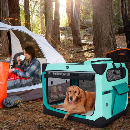 Ownpets Collapsible Dog Crate, 42 inch Portable Travel Dog Crate for Large Dogs, 4-Door Foldable Pet Kennel with Durable Mesh Windows & Soft Mat