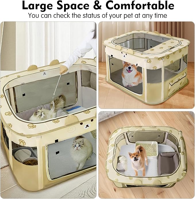 VCEPJH Portable Dog Playpen Foldable Pet Play Pen Collapsible Cat Tent Durable Puppy Crates Kennel Camping Doggy Playpen for Indoor Outdoor Travel Use Kitten Rabbit Animal(L)