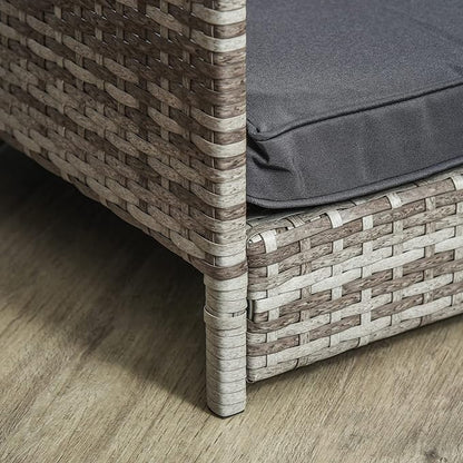 PawHut Wicker Dog House Outdoor with Canopy, Rattan Dog Bed with Water-Resistant Cushion, Raised Dog Bed for Small, Medium Dogs up to 66 lbs, 19.75" in Length, Gradient Gray Wicker & Cushion