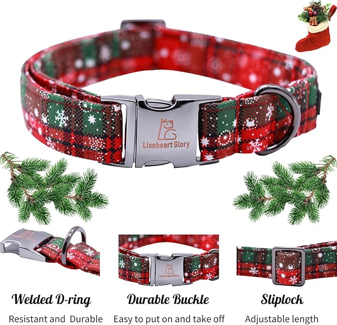 Lionheart glory Christmas Plaid Dog Collar, Dogs Collar Adjustable Soft and Comfortable Dog Collars for Large Dogs Girl or Boy Pet Gift Fall Collar Dog Collar