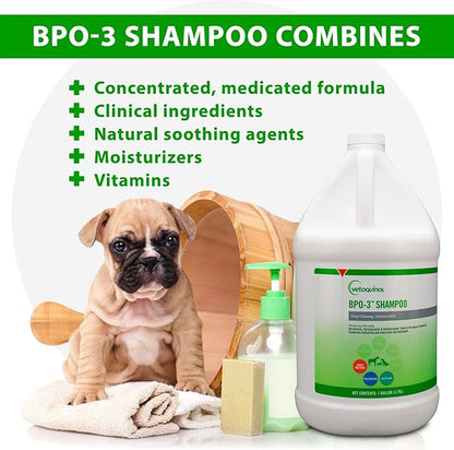 Vetoquinol BPO-3 Shampoo for Dogs, Cats & Horses (3% Benzoyl Peroxide) – 128oz – Deep Cleaning, Medicated Shampoo Opens & Flushes Hair Follicles – Degreases Oily Coats – Soothes Red, Flaky, Itchy Skin