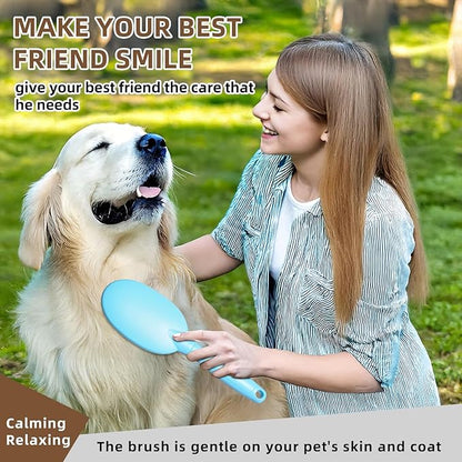Pet Silicone Shampoo Brush for Long & Short Hair Dogs Cats, Shower Wash Curry Massage Brush (BLUE)