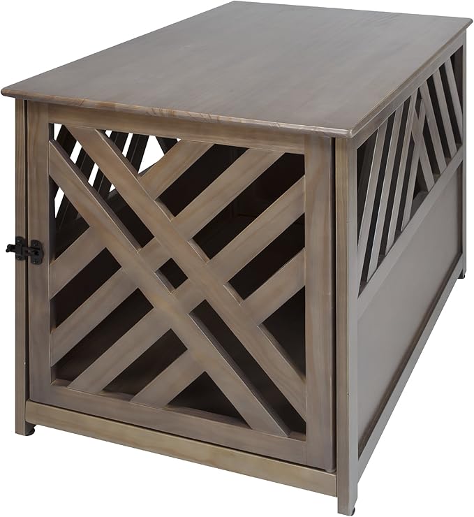 Casual Home Wooden Pet Crate, End Table, Lattice Large, New Taupe Gray