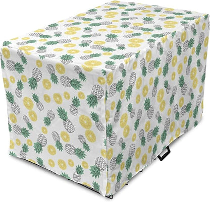 Lunarable Pineapple Dog Crate Cover, Doodle Style Whole and Sliced Pieces, Easy to Use Pet Kennel Cover for Medium Large Dogs, 36 Inch, White Yellow Jade Green