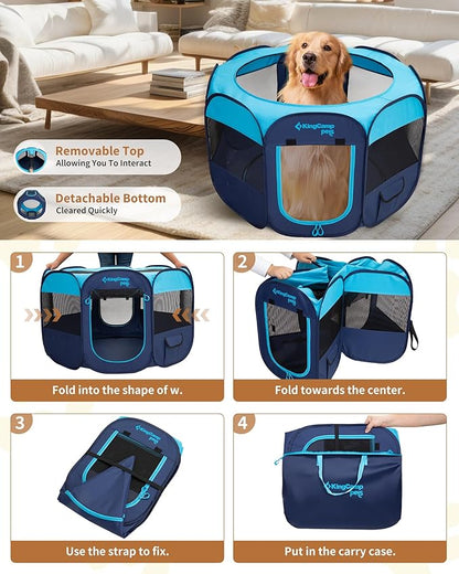 KingCamp Dog Playpen, Portable Foldable Cat Kitten Puppy Tent Crates 29"/36"/50" Pop Up Pet Playpen with Zippered Bottom & Cover for Indoor Outdoor Use (Small, Blue)