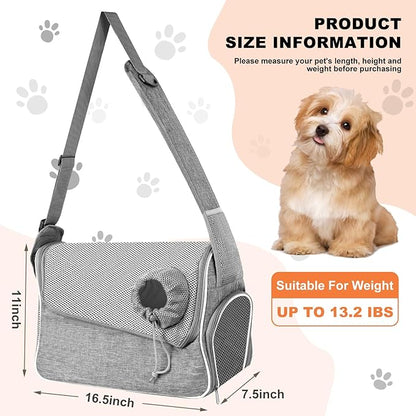 Small Dog Sling Carrier, Multiple Pockets Puppy Carrying Purse Bag, Pet Pouch with Sturdy Pad, Cat Bag for Outdoor Travel, Carrier for Dog Cat Up to 13 lbs