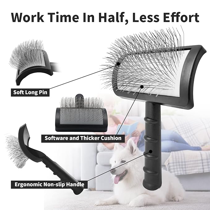 Large Slicker Brush & Pet Comb Value Kit, Extra Long Pin Dog Grooming Wire Brush and Deshedding, Removes Long and loose Hair & Undercoat, Black-comb, Hair Type: Curly, Unisex