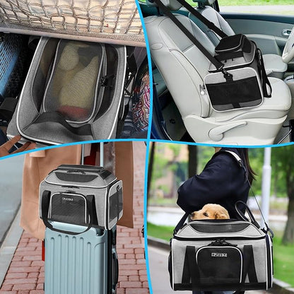 Petskd Top-Expandable Pet Carrier 17x12x8.5 Inches JetBlue Frontier Spirit Airline Approved, Soft-Sided Carrier for Small Cats and Dogs with Locking Safety Zippers and Anti-Scratch Mesh(Grey)