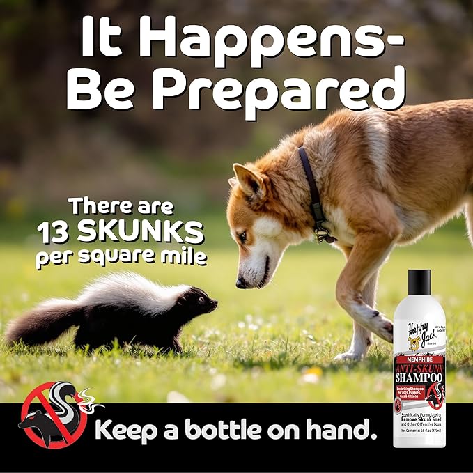 HAPPY JACK Mephidide Anti Skunk Shampoo for Dogs, Cats, Pets – Hypoallergenic Skunk Odor Remover for Dogs – Deodorizing Dog Shampoo (16oz)
