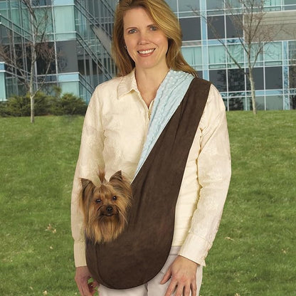 Reversible Sling Pet Carriers — Versatile Polyester Over-the-Shoulder Carriers for Small Dogs, Brown/Blue