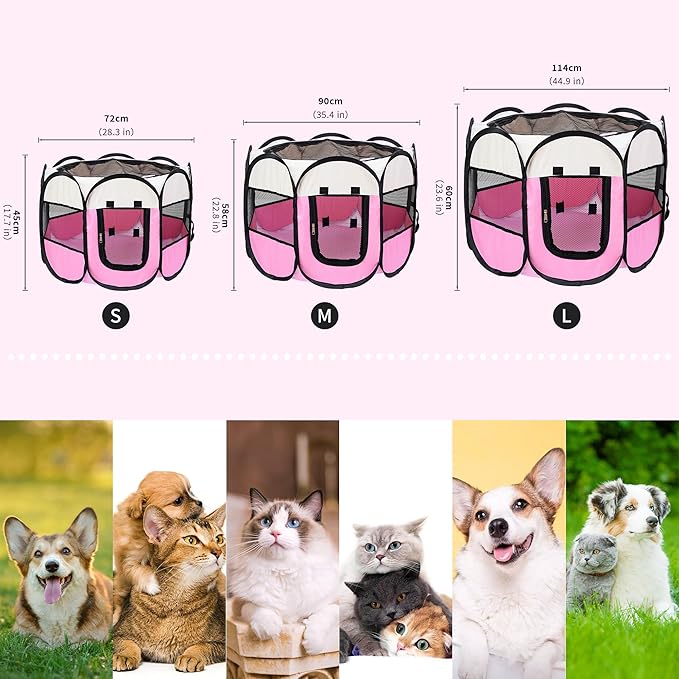 Mile High Life | Foldable Dog Playpen | Portable Dog Crate w Removable Shade Cover | Dog Kennel Indoor/Outdoor w Carry Case | Pen Tent for Dog/Cat/Rabbit(Beige Pink, Medium (36"x36"x23"))