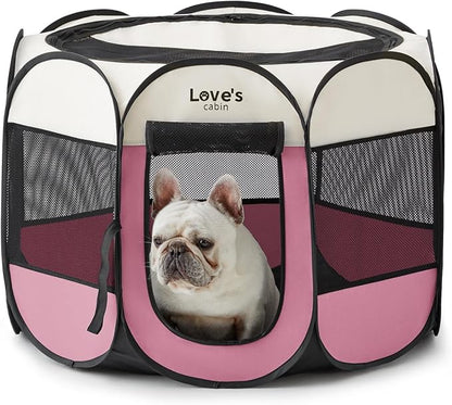 Love's cabin Pet Puppy Dog Playpen, Medium Dog Tent Crates Cage Indoor/Outdoor, Portable Playpen for Cat, Foldable Pop Up Dog Kennel Playpen with Carring Case, Removable Zipper Top, Pink
