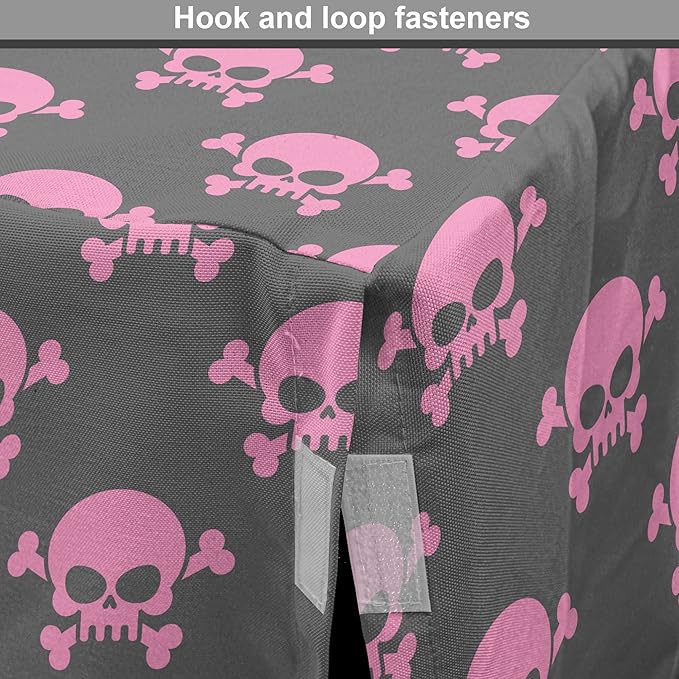 Lunarable Skull Dog Crate Cover, Vivid Pirate on Pale Background Head of a Skeleton and Bones Halloween Themed, Easy to Use Pet Kennel Cover for Small Dogs Puppies Kittens, 18 Inch, Pink Taupe