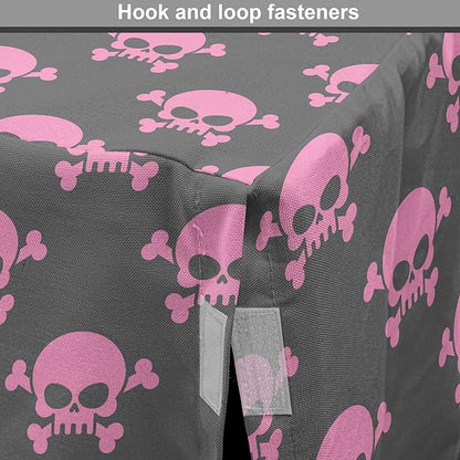 Lunarable Skull Dog Crate Cover, Vivid Pirate on Pale Background Head of a Skeleton and Bones Halloween Themed, Easy to Use Pet Kennel Cover for Medium Large Dogs, 42 Inch, Pink Taupe