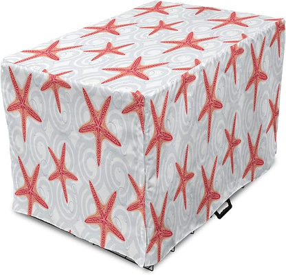 Lunarable Starfish Dog Crate Cover, Tropical Ocean with Sea Bubbles on Wavy Spiral Backdrop, Easy to Use Pet Kennel Cover for Small Dogs Puppies Kittens, 22 Inch, Dark Coral Salmon