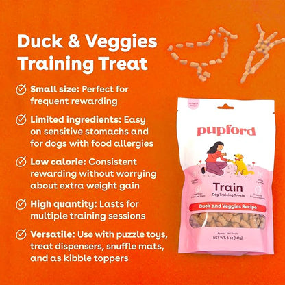Pupford Freeze Dried Training Treats for Dogs & Puppies, 240+ Four Ingredient Bites (Duck & Veggies, 5 oz)