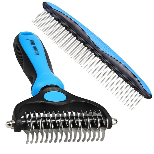 Maxpower Planet Pet Grooming Rake and Dematting Comb for Dogs - Double Sided Dematting, Undercoat Rake for Dogs - Cat Dematting Tool, Dog Dematting Tools - Reduce Shedding Easily - Blue