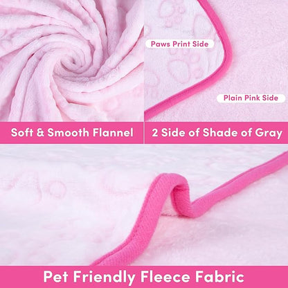Stuffed Premium Soft Dog Couch Blanket, with Flannel Cute Paw Print, 30 * 70 inches, Cat Blanket Puppy Supplies Dog Products Stuff Essentials, Pink