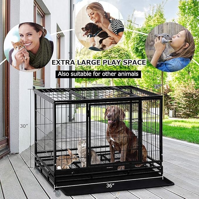 FDW Dog Crate Dog Cage Dog Kennel for Large Dogs Heavy Duty 36 Inches Pet Playpen for Training Indoor Outdoor with Plastic Tray Double Doors & Locks Design