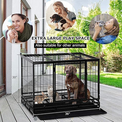 FDW Dog Crate Dog Cage Dog Kennel for Large Dogs Heavy Duty 36 Inches Pet Playpen for Training Indoor Outdoor with Plastic Tray Double Doors & Locks Design