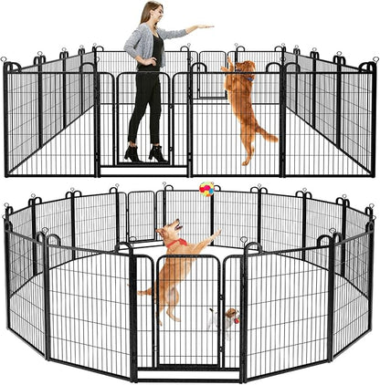 Dog Playpen Outdoor 16 Panels Heavy Duty Dog Fence 40" Height Anti-Rust with Doors Portable for RV Camping Yard, Total 36FT, 103 Sq.ft, Snowy Black