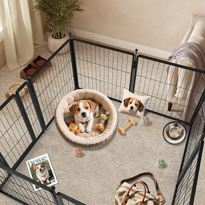 Dog Playpen for Indoor & Outdoor Use – Heavy-Duty Metal Pet Fence with Ground Stakes, Rounded Ball Tops for Safety, Stable & Foldable Design, Easy to Assemble 24 inch 12 Panels