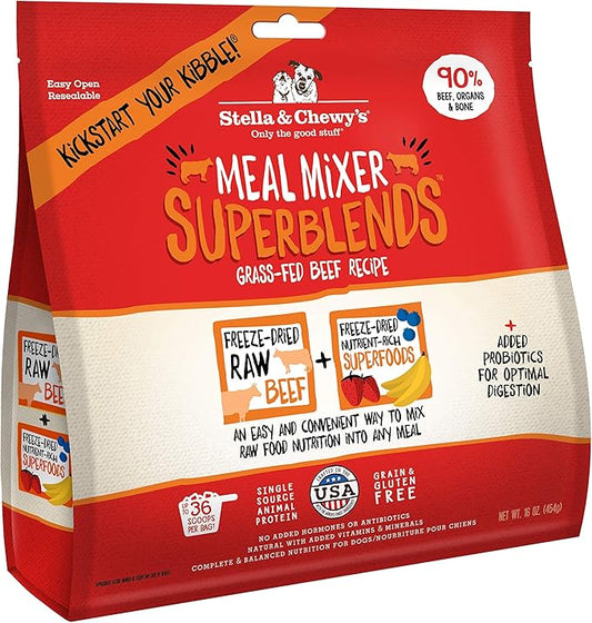 Stella & Chewy's Freeze Dried Raw Grass-Fed Beef Meal Mixers – SuperBlends Dog Food Topper – Grain Free, Protein Rich Recipe – 16 oz Bag