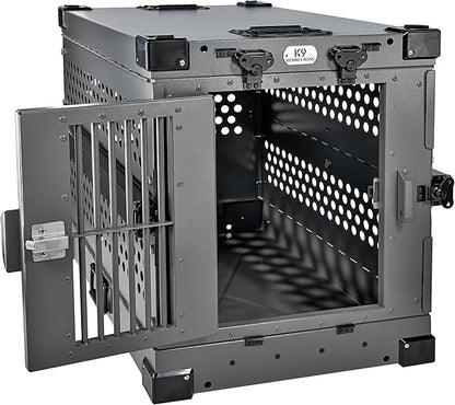 Heavy Duty Fully Collapsible Powder-Coated Aluminum Dog Crate - Small (Gray)