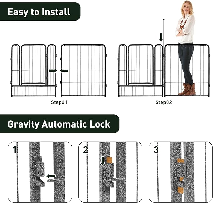 MESTYL Dog Playpen, 40" Height 16 Panels Outdoor/Indoor Pet Play Pen and Dog Door for Wall, Pet Door, Easy to Install