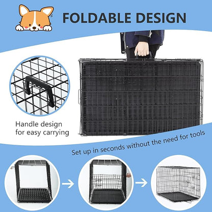 FDW 30 inch Dog Crate Dog Kennel Cage with Double Door Folding Metal Wire Dog Cage with Removable Tray&Divider Panel,Pet Crate for Medium Dogs,Black