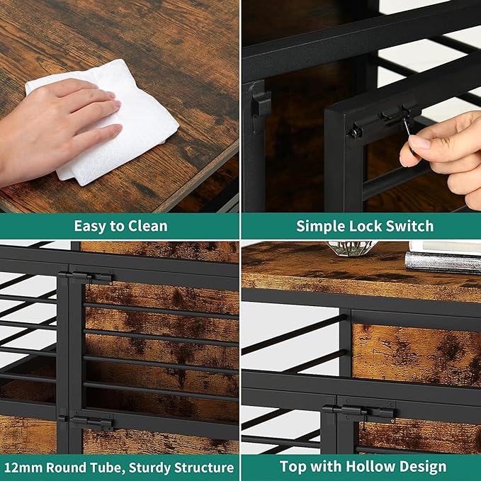 YITAHOME 39" Dog Crate Furniture with Wheels, Farmhouse Decorative Wood Dog Cage End Table Chew-Resistant Wooden Dog Kennel Indoor for Small Dogs, Rustic Brown