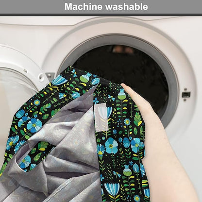 Lunarable Floral Dog Crate Cover, Abstract Flower Bouquets Dragonflies Ladybugs Butterflies on Dark, Easy to Use Pet Kennel Cover for Medium Large Dogs, 36 Inch, Blue Green and Charcoal Grey