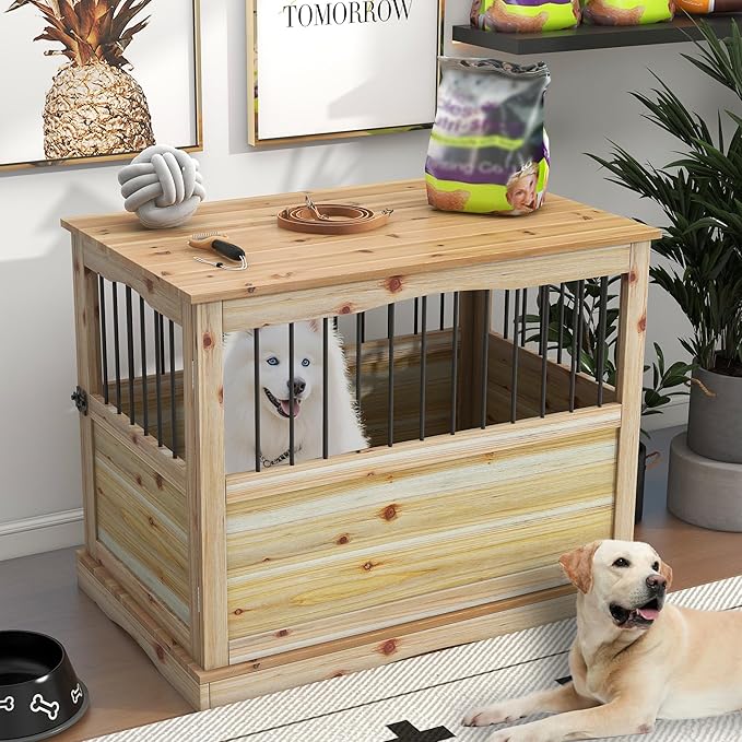 TAOHFE Solid Wood Dog Crates for Medium Dogs, Multifunctional Dog Kennel Furniture, Sufficient Space for Pets Dog Kennel Indoor, Medium Dog Crate Furniture with Reliable Metal Lock