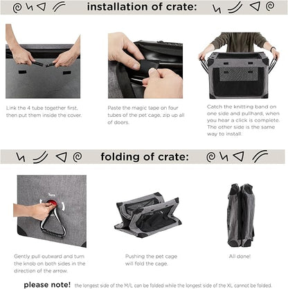 Collapsible Dog Crate - 32 Inch Portable Foldable Travel Crates for Medium Dogs with Detachable Storage Bag, Removable Pad, and Mesh Windows for Outdoor & Indoor (Beige)