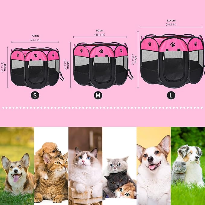 Mile High Life | Foldable Dog Playpen | Portable Dog Crate w Removable Shade Cover | Dog Kennel Indoor/Outdoor w Carry Case | Pen Tent for Dog/Cat/Rabbit(Hot Pink, Medium (36"x36"x23"))