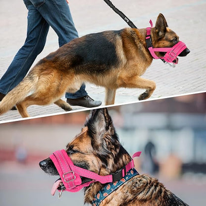 SlowTon Soft Dog Muzzle, Adjustable Padded Nylon Muzzle for Large Medium Dogs Anti Chewing Barking Biting, Allow Dog Pant & Drink (Fuchsia, M)