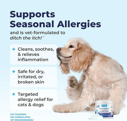 Vetnique Dermabliss 3-in-1 Medicated Dog Wipes - Relief for Itchy Skin, Allergies & Odor Control, Gentle No-Sting Formula, Antihistamine & Hydrocortisone Paw Wipes for Dogs & Cats 50 Count