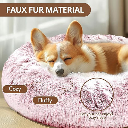 JOLLYVOGUE Donut Dog Bed for Large Dogs, Anti-Anxiety Washable Round Large Pet Bed, Calming Donut Dog Bed for Sleeping, Fluffy Dog Beds for Large Dogs, Round Bed for Indoor Pet (36"/Smoke Pink