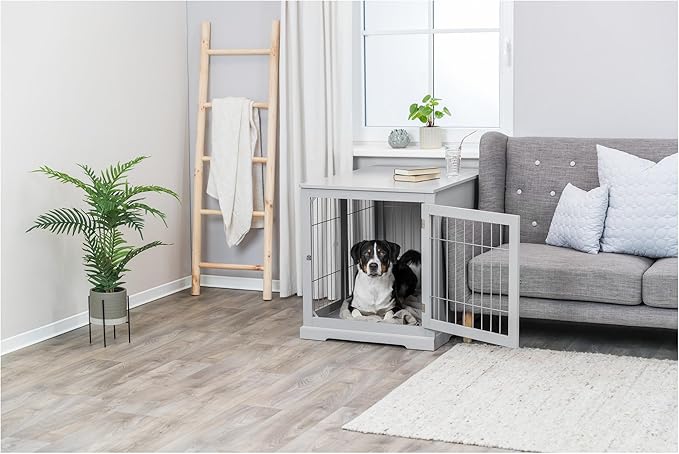TRIXIE 38.7" Indoor Dog Crate, Wooden Crate Table for Dogs Up to 66 lb, Large Dog Kennel, Perfect in Any Room, Gray