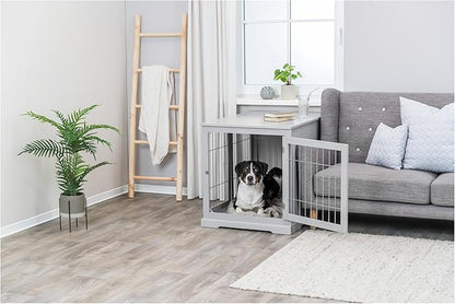TRIXIE 38.7" Indoor Dog Crate, Wooden Crate Table for Dogs Up to 66 lb, Large Dog Kennel, Perfect in Any Room, Gray