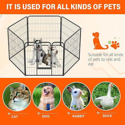 FDW Dog Playpen Dog Pen Dog Kennel 6 Panels 32 Inch Height Indoor Outdoor Folding Metal Portable Puppy Exercise Pen Heavy Duty Dog Fence for Yard Camping,Black
