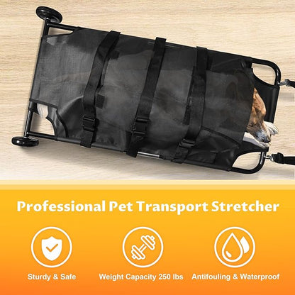 Pet Transport Stretcher Max Loading 250lbs Large Dog Stretcher with Noiseless Wheels, 45 x 22 Inch Animal Transport Stretcher Emergency Carry Stretcher for Large Dog